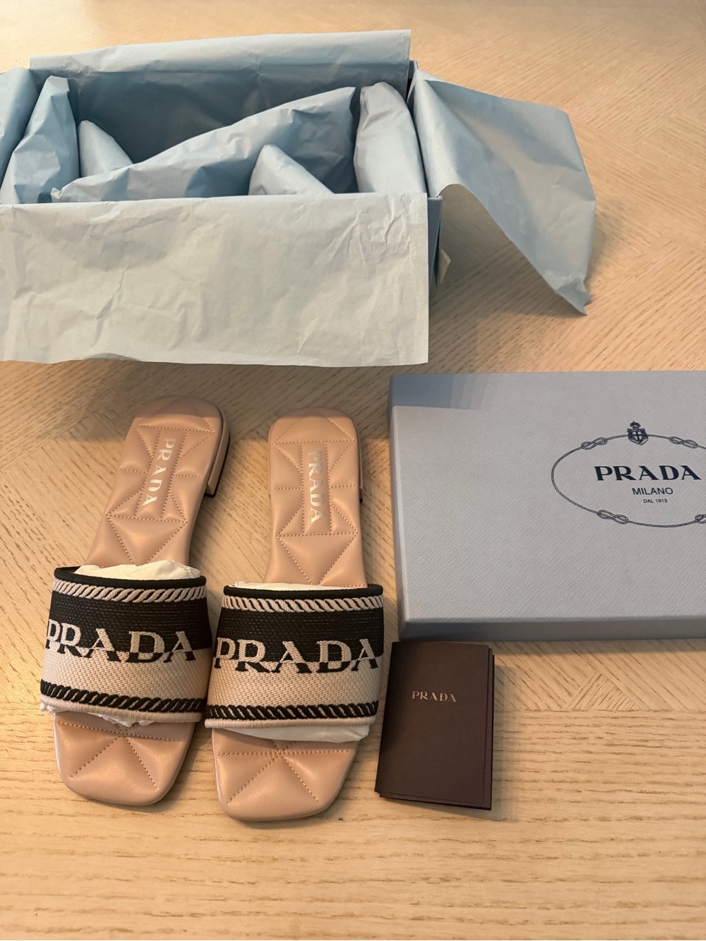 PRADA Bi-Color Quilted Jacquard Slide Sandals (8.5)